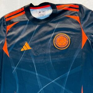 Adidas Colombia Soccer Jersey Mens Medium Black Orange Aeroready Slim Fit Shirt